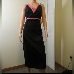 I <3 HEART RONSON BLACK HOT PINK Cutout Vneck Stretchy DRESS Size Large NWT